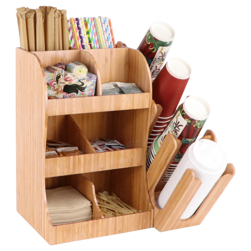 楠竹多功能一次性纸杯架咖啡奶茶店吸管收纳盒吧台用品取杯器