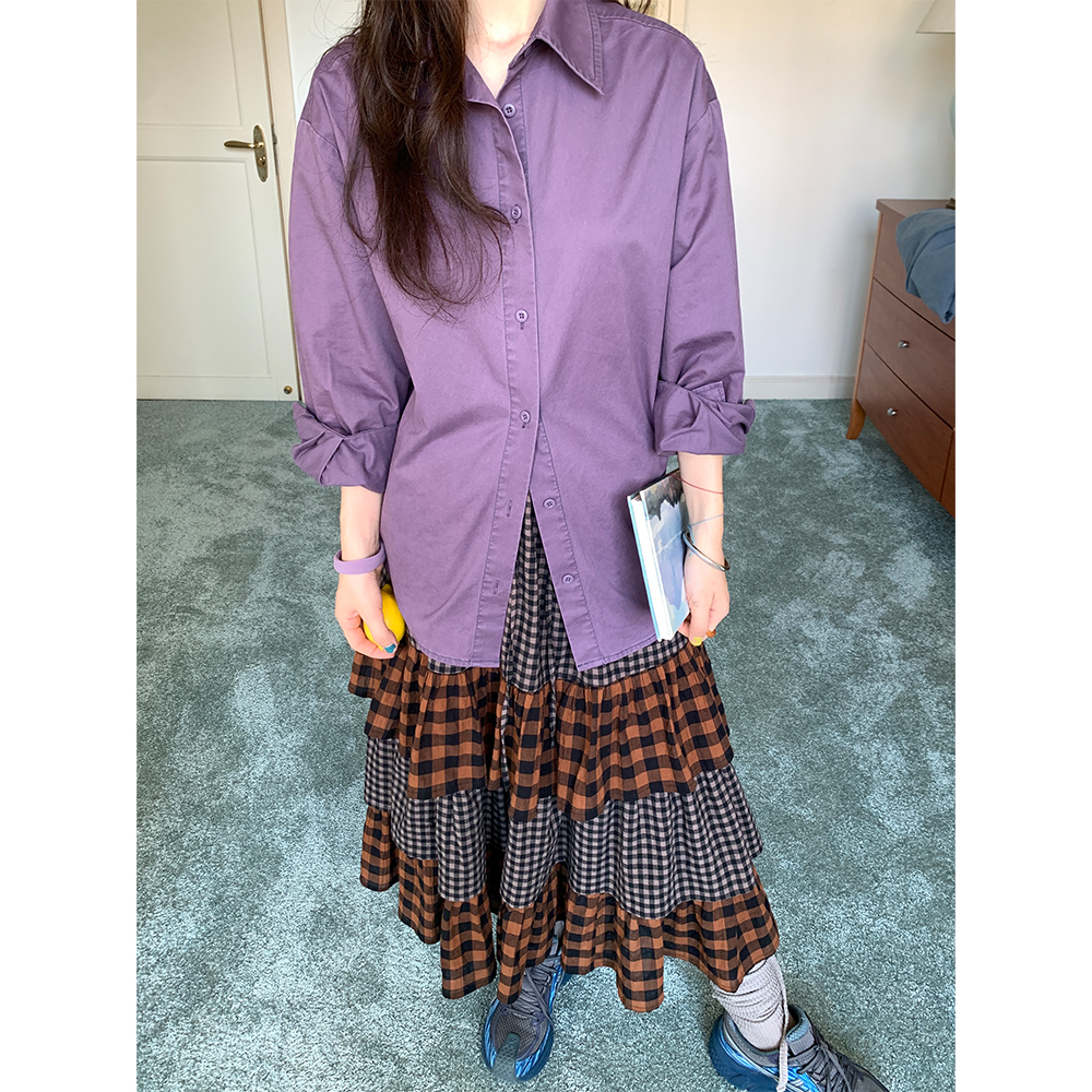 肌理感格纹松紧腰蛋糕裙