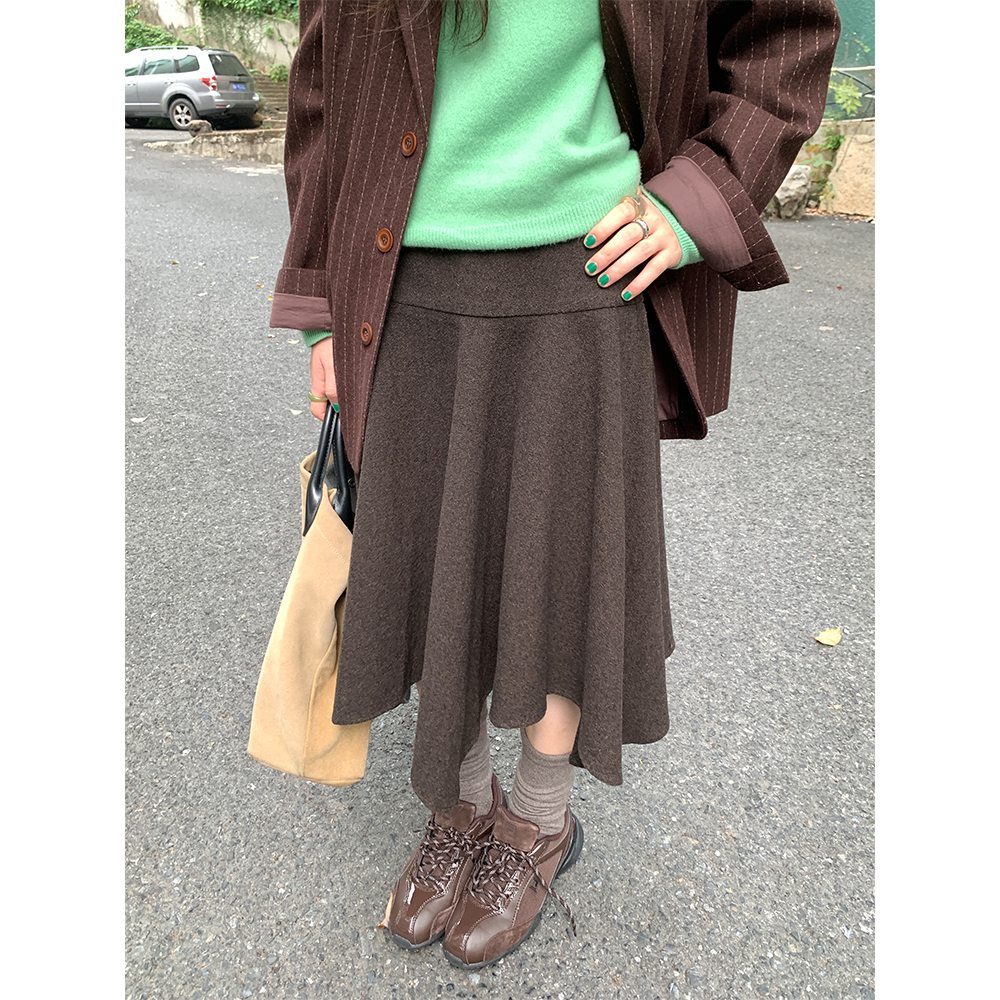 设计感羊毛不规则褶皱半身裙女