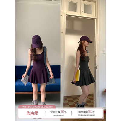【香香的梨】韩系法式风纯欲气质吊带洋装百搭收腰设计感A字裙