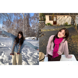 xxdeli香香 甜美韩系圆领显瘦纯色慵懒简约百搭针织套头毛衣 梨