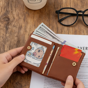 新款 钱包卡包证件包三合一 复古植鞣皮柔软复古高级多功能女短款