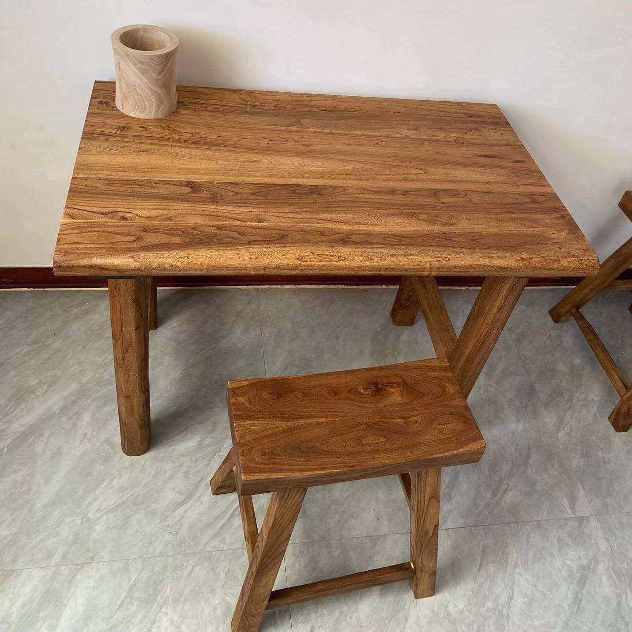 老榆木纯实木餐桌椅书桌茶桌吧台办公电脑桌餐馆民宿复古长条餐桌