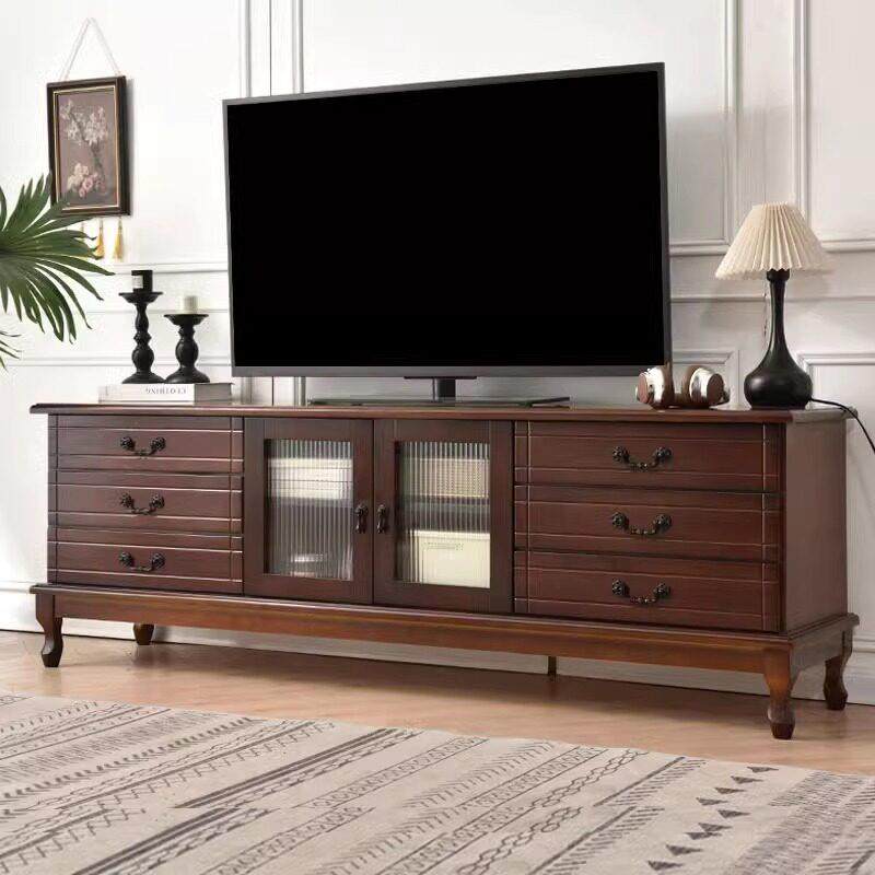 实木电视柜茶几组合客厅家用小户型2025新款胡桃色落地电视机柜