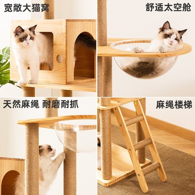 实木猫爬架猫玩具太空舱猫抓柱不占地猫架四季通用大型猫架子猫树