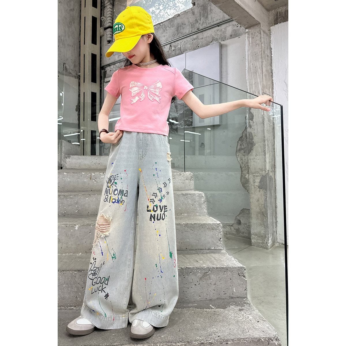 女童高街涂鸦阔腿舞蹈演出服