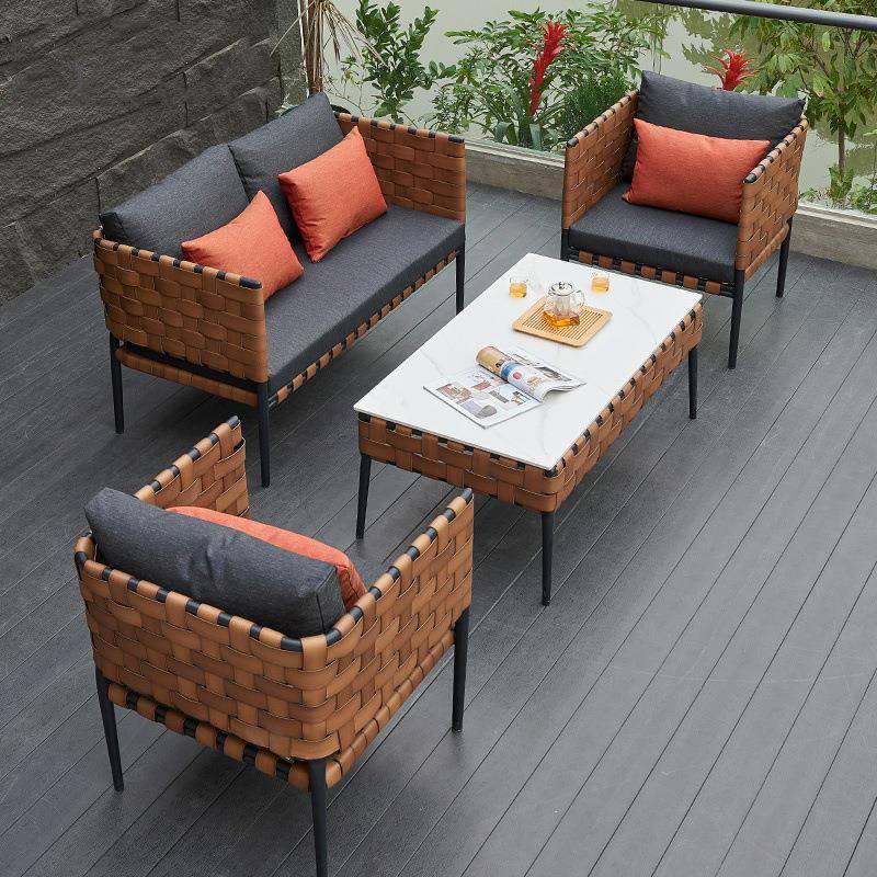悦嘉户外藤椅沙发休闲阳台仿藤沙发组合防晒防水三人室外沙发家具