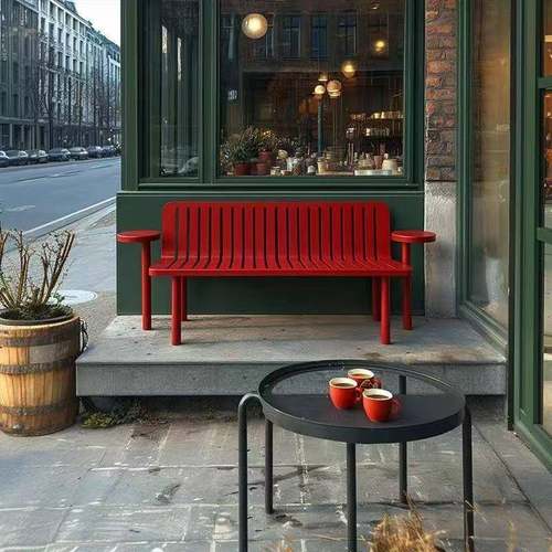 简约户外铁艺双人凳网红多巴胺设计商用休闲桌椅民宿庭院创意长椅