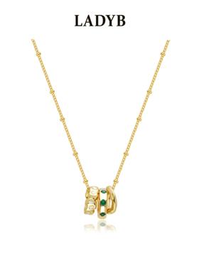 LADYB祖母绿锆石三环可拆卸项链