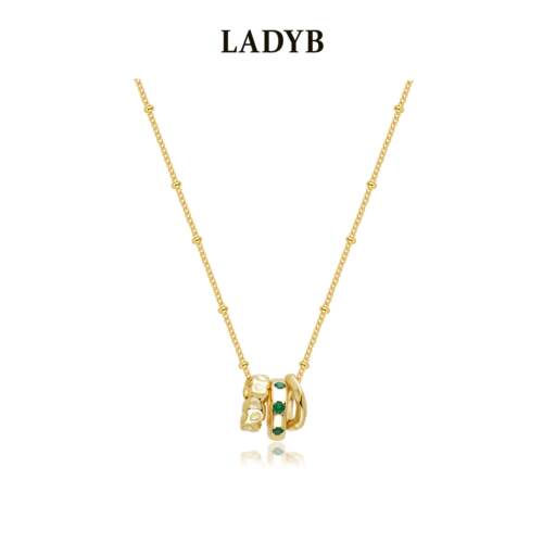 LADYB祖母绿锆石三环可拆卸项链