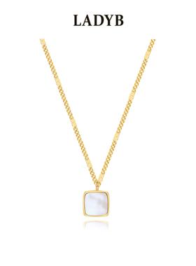 LADYB天然贝母方块镀金吊坠项链