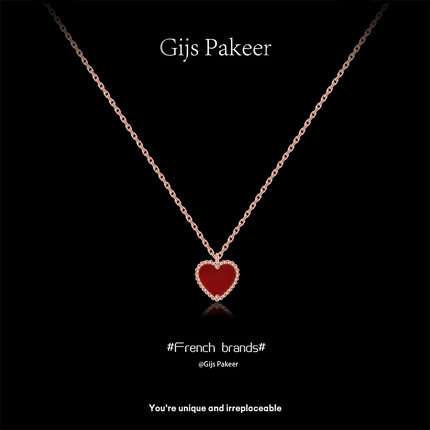法国Gijs Pakeer「爱心」玫瑰金项链女小红心吊坠红玛瑙桃锁骨链