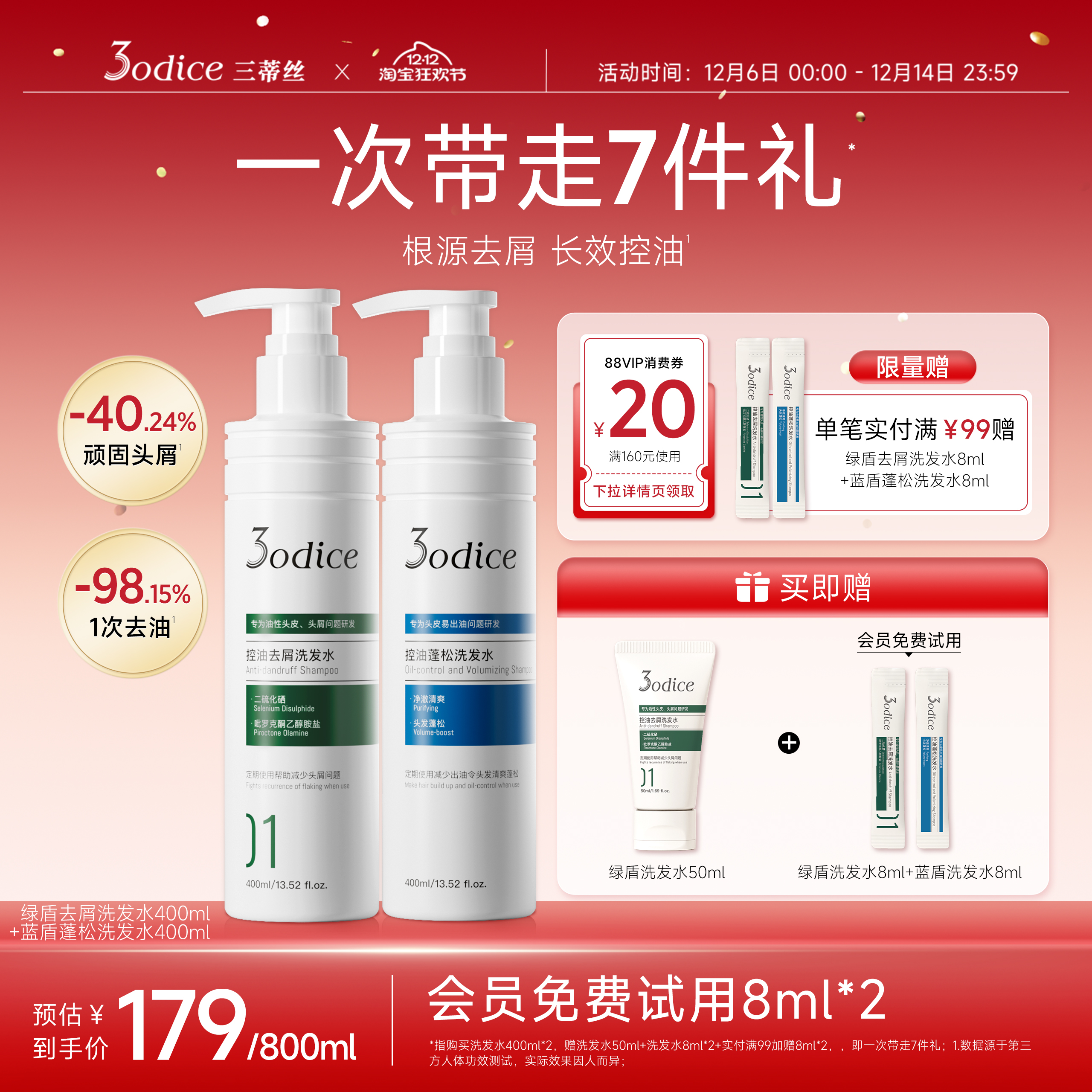 三蒂丝绿盾去屑蓝盾蓬松控油洗发