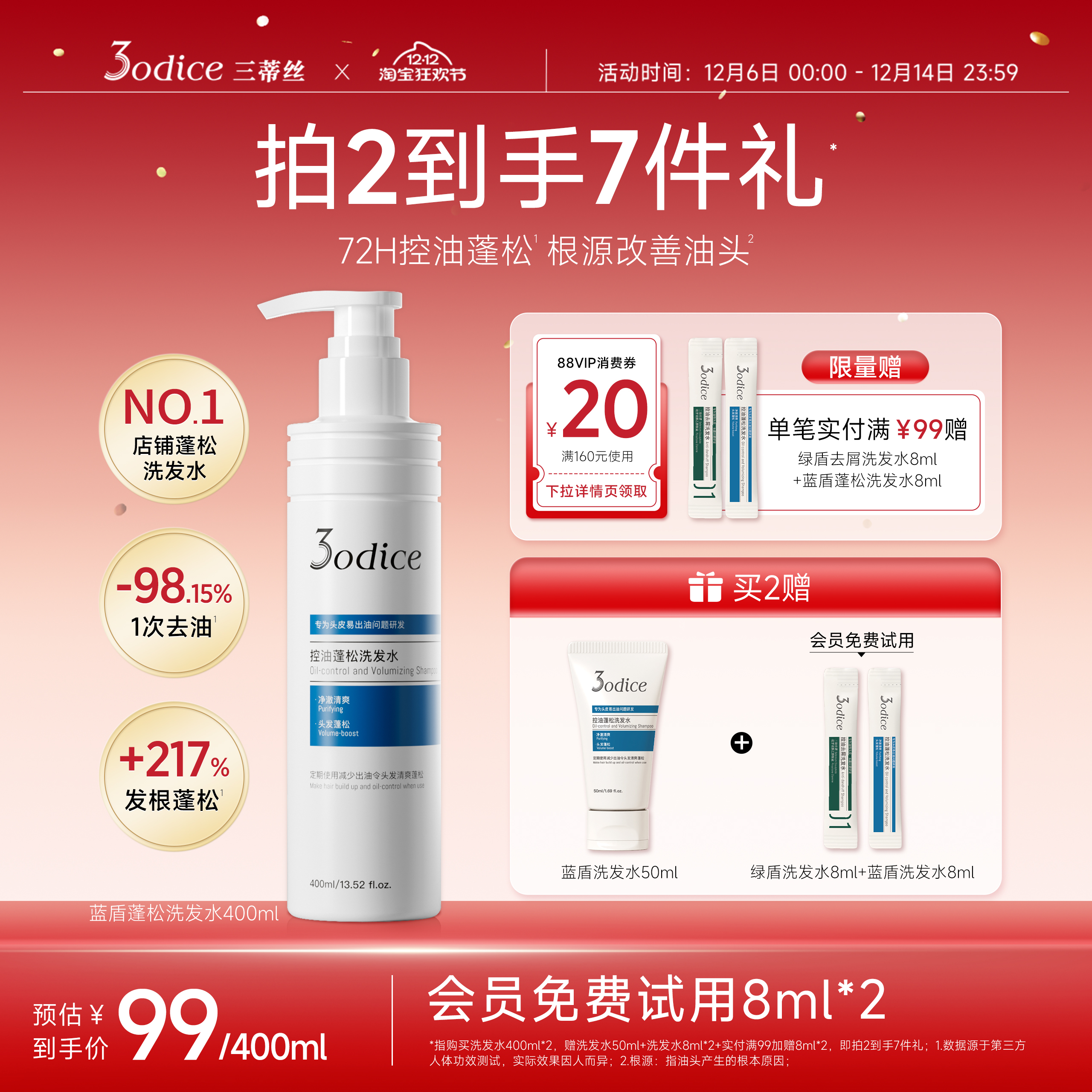 三蒂丝蓝盾控油洗发水蓬松高颅顶