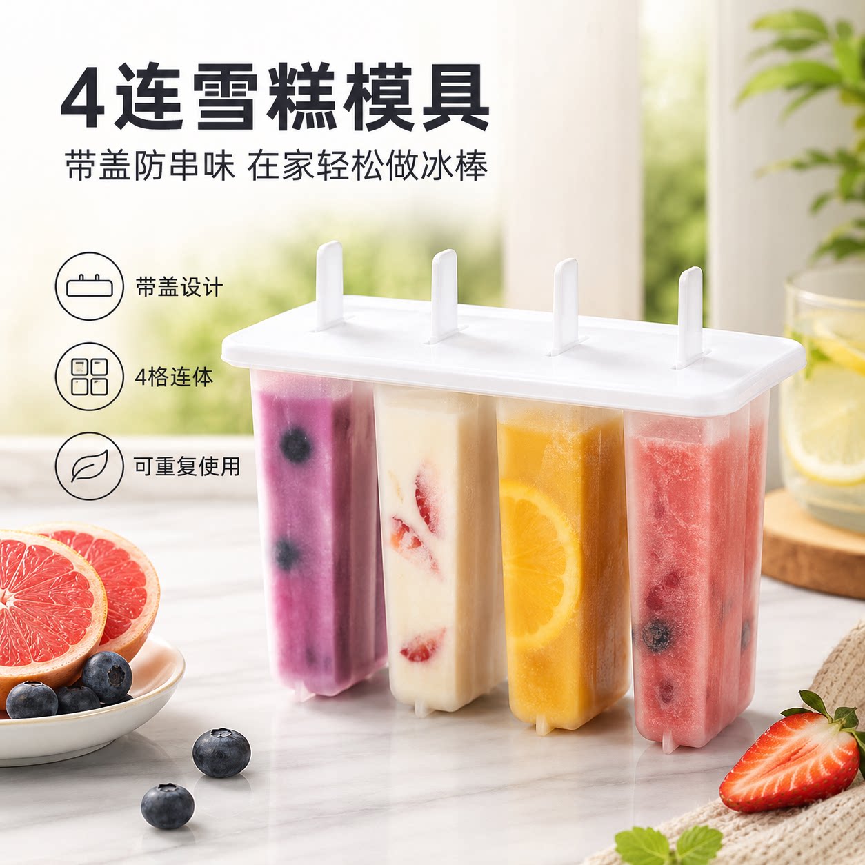 4连雪糕模具带盖家用自制冰棒冰棍DIY制冰袋可重复使用制冰模具图片
