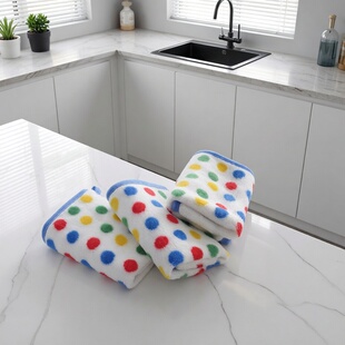 可爱波点珊瑚绒抹布厨房专用吸水不掉毛洗碗布洗碗巾加厚清洁毛巾