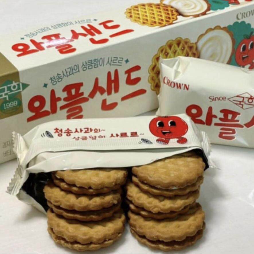 CROWN苹 果夹心饼干 干华夫 克丽安花生办公室休闲 食品韩国进口