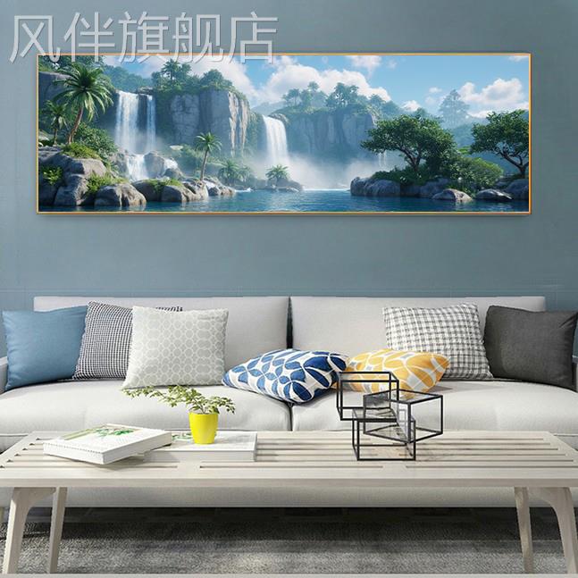 晶瓷床头背景墙客厅聚宝盆风景挂画卧室山水画招财装饰画沙发瀑布图片