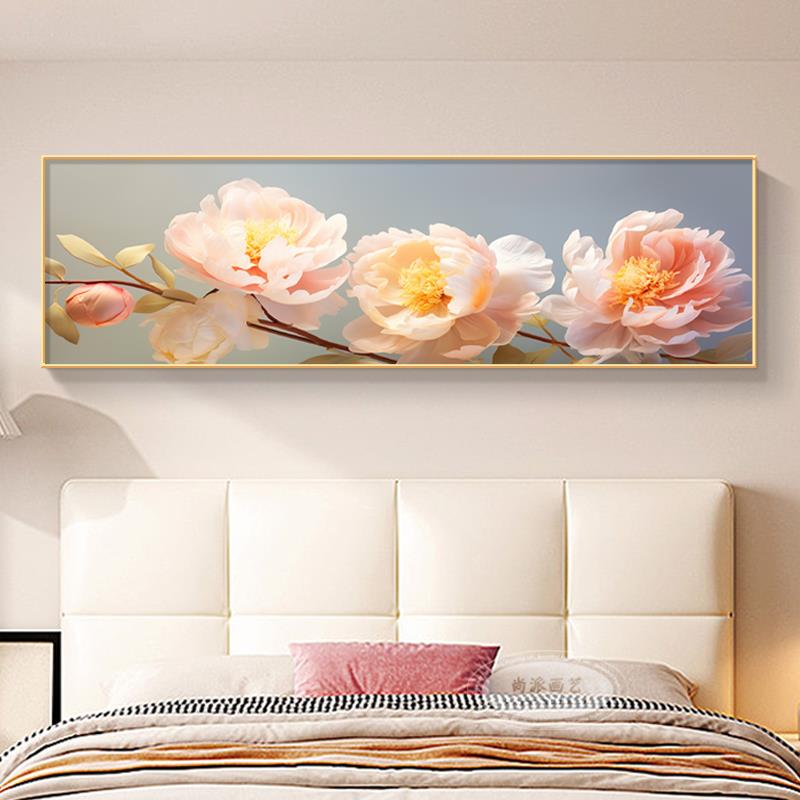 花开富贵卧室床头装饰画客厅沙发背景墙挂画现代简约花卉晶瓷壁画图片