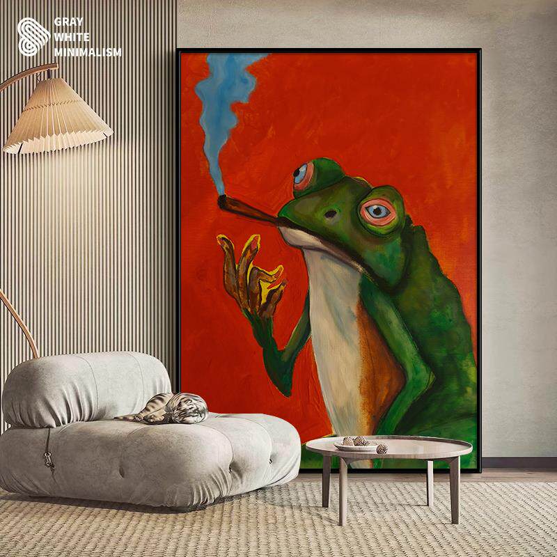 《蛙趣烟影》小众意式客厅卡通装饰画玄关艺术挂画极简风