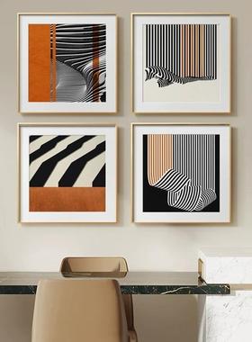 现代极简主义餐厅广场装饰画橙色无障碍豪华抽象线挂画Normcore客