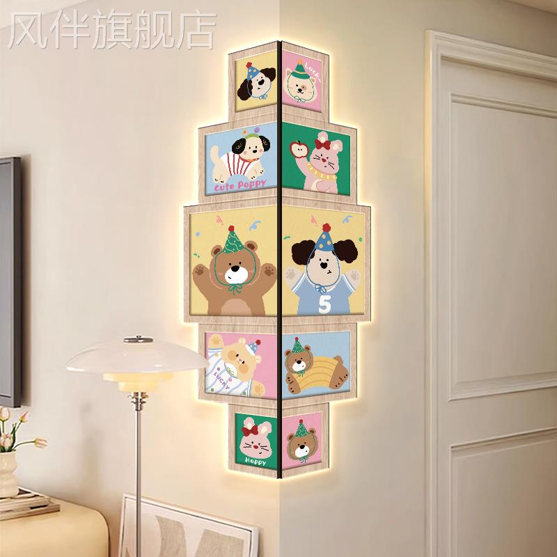卡通动物客厅转角装饰画电视机背景墙拐角挂画玄关墙壁墙面上壁画图片