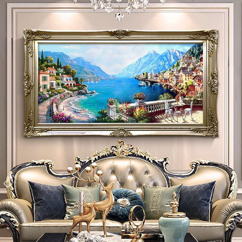 欧式客厅风景油画现代简约沙发背景墙挂画书房玄关装饰画地中海景图片