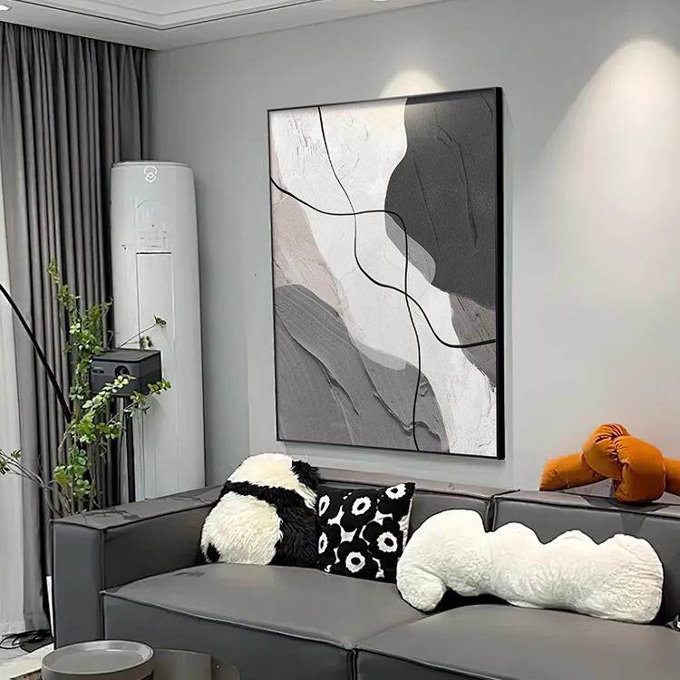 黑白灰抽象客厅装饰画意式极简轻奢高级感沙发背景墙挂画玄关壁画