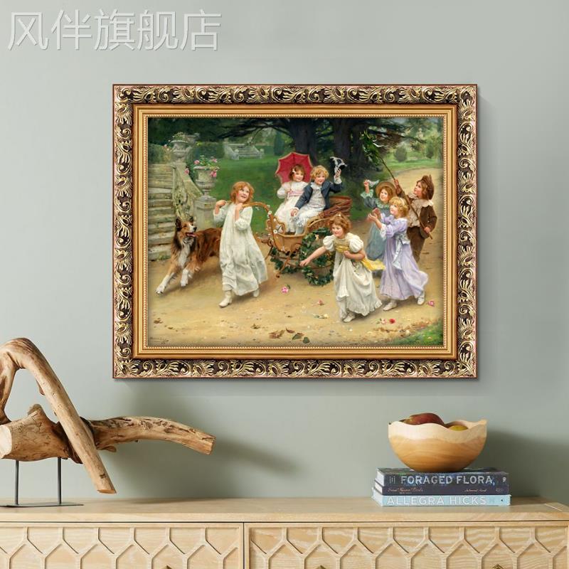 欧式卧室床头装饰画古典人物油画儿童房挂画幼儿园壁画温馨墙画横图片