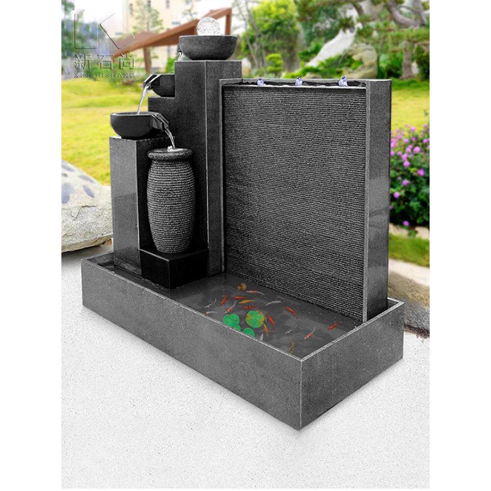 花岗岩水幕墙大型假山流水喷泉鱼池石雕摆件室内陈设园林庭院水景