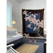 GALA自制 饰挂毯桌布 中古风百合花棉线毯子沙发毯床尾盖毯墙面装