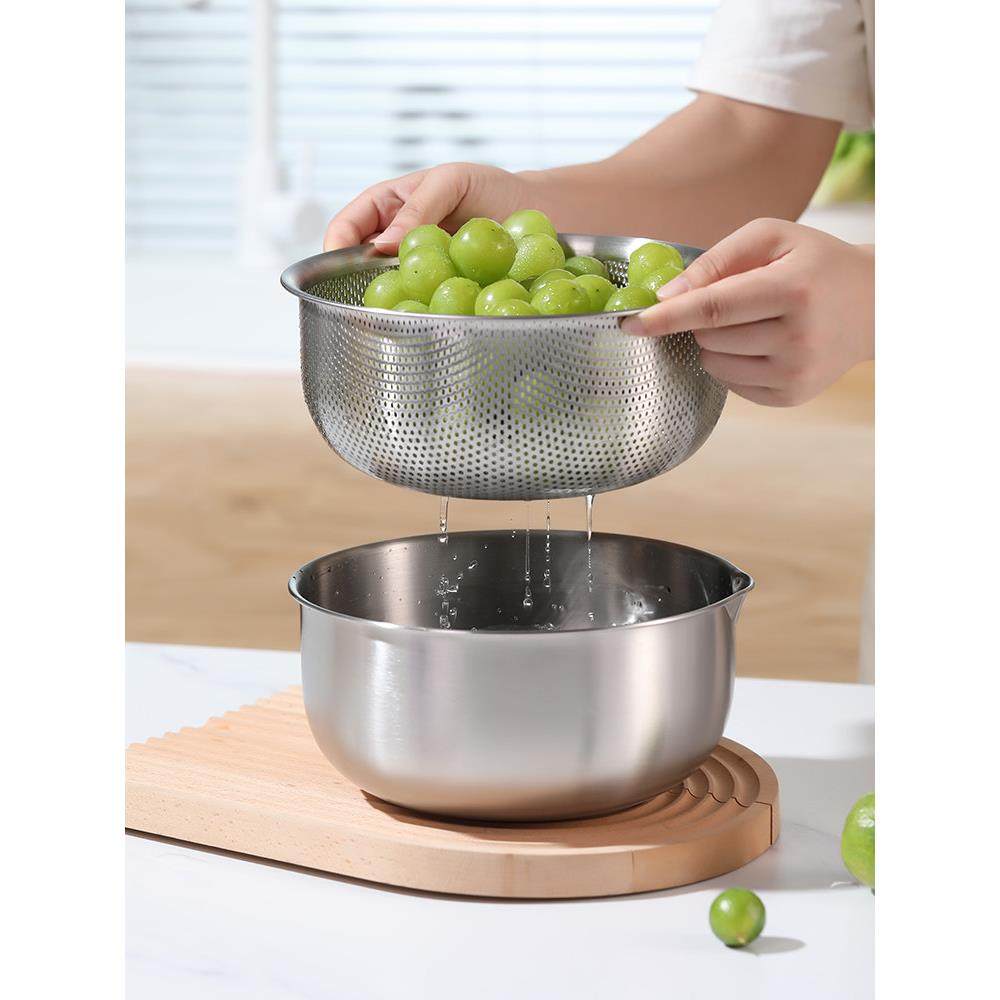 双层沥水篮套装304不锈钢高档厨房洗菜水果篮特厚果盆打蛋揉面盆,餐饮具,洗菜盆/沥水篮/漏水筛,淘宝优惠券,粉丝福利购,淘宝优惠卷