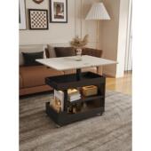 黑白款 小户型客厅茶桌沙发边柜边几 实木移动茶几可移动折叠升降式