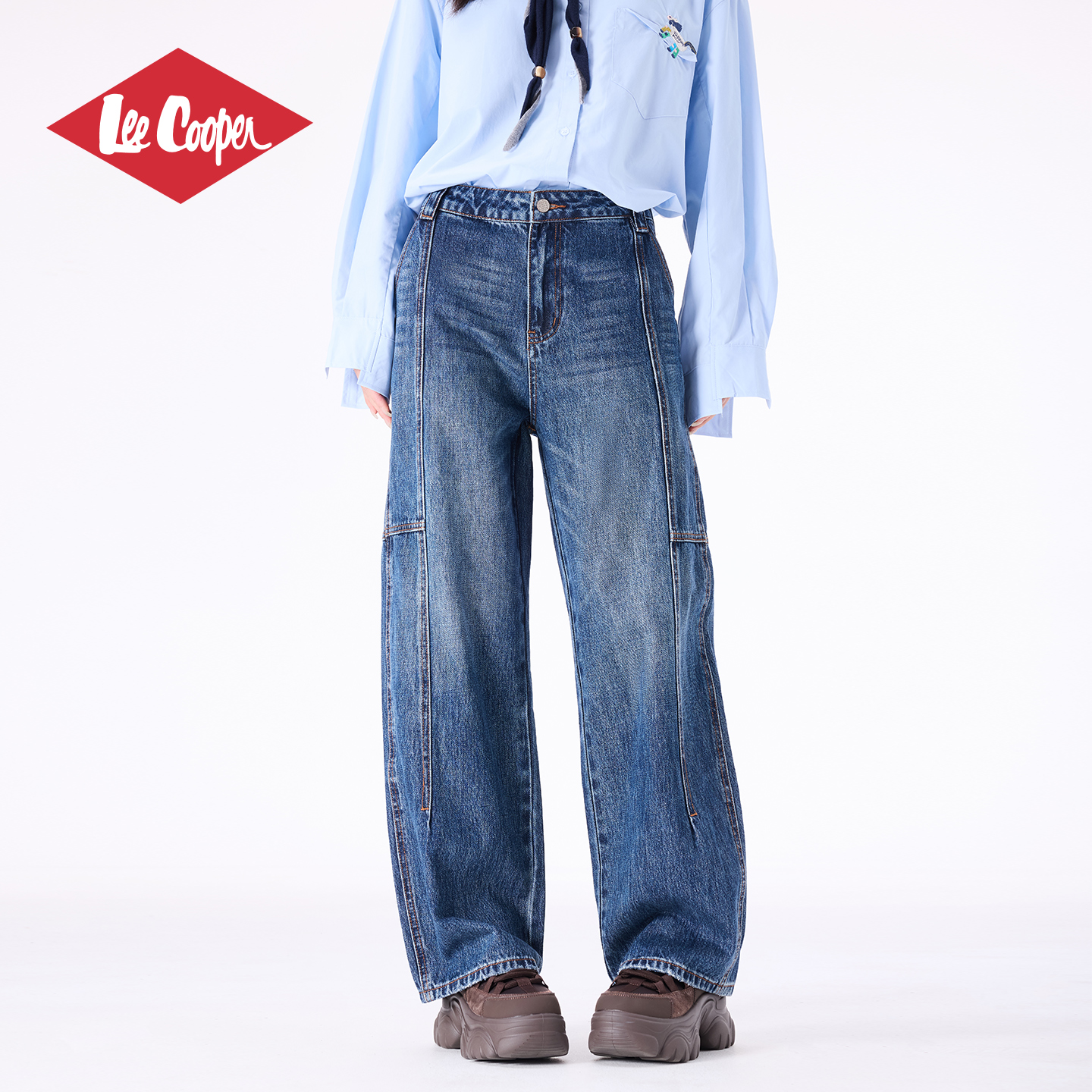 LeeCooper阔腿牛仔裤女宽松显瘦