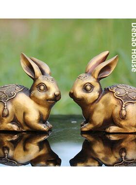 纯铜兔一对祝福兔小生肖兔黄铜家居居室办公室装修开幕礼