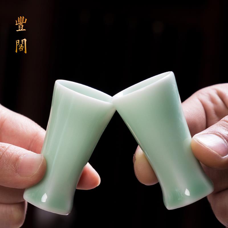 陶瓷酒杯家用羊脂玉六角小号白酒杯青瓷酒具小酒盅供奉小酒杯10ml