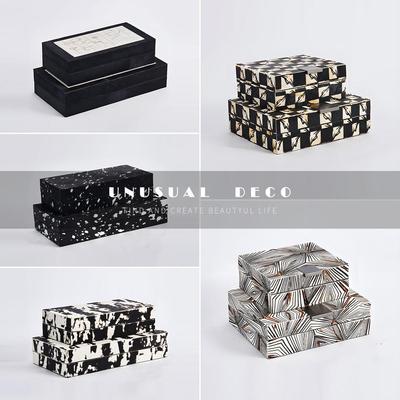 UNUSUAL 欧式现代样板房间黑白纹首饰盒书房书柜梳妆台装饰盒摆件