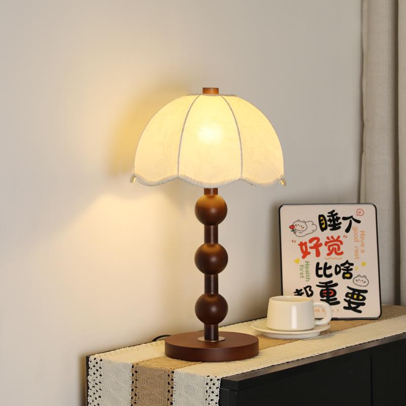 法式复古中古风实木台灯日式侘寂风创意客厅书房卧室床头布艺灯具