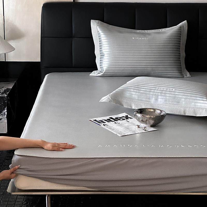 夏季简约A类抗菌冰丝凉席三件套凉感刺绣空调软席床笠式可机洗1.8,床上用品,冰丝席,淘宝优惠券,粉丝福利购,淘宝优惠卷