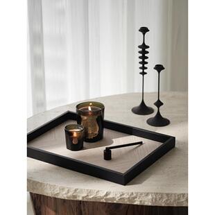 缪斯东方古韵/天然木纹香薰托盘木质皮革收纳托盘客厅入口装饰品