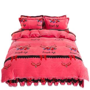 牛奶绒四件套床上冬季加绒毛绒珊瑚绒1米5床一五床单被罩2024新款