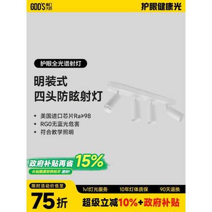表面安装Led聚光灯连接四个4头防眩光天花板多头家庭客厅通道条无