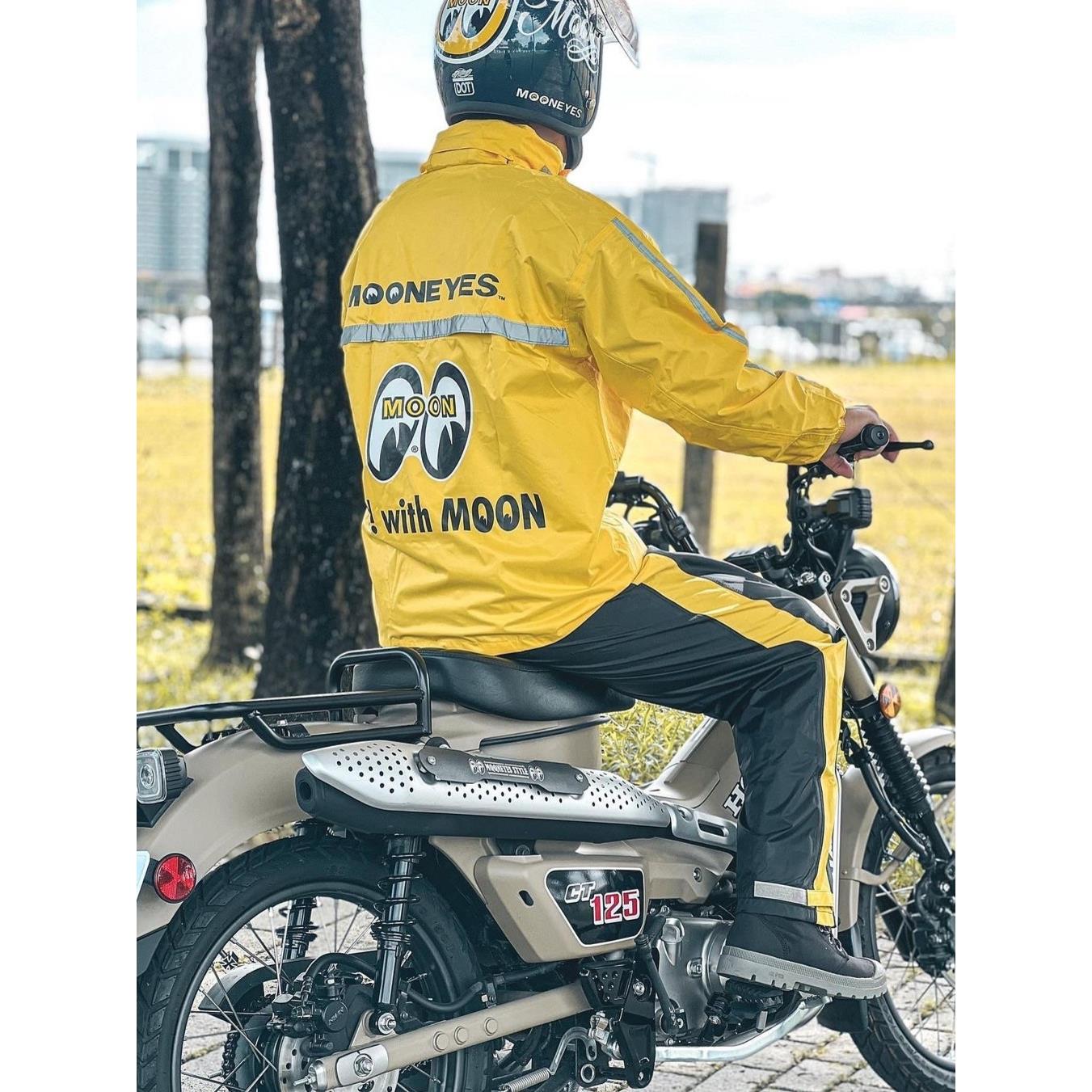 台湾MOONEYES覆古踏板机车大眼睛两件式防水风分体套装男女款雨衣