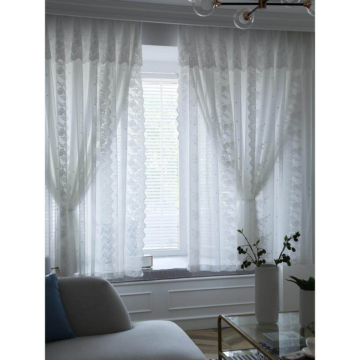 白色抖音网红韩式窗帘布定制公主风格简约现代成品客厅卧室双层飘