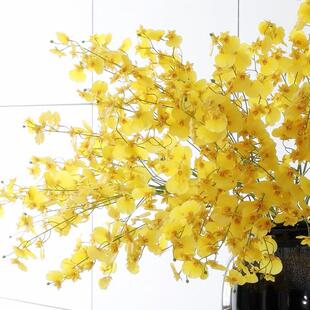 彷真花黄色跳舞兰文心兰水润手感家居婚庆高档装饰花绢花假花植物