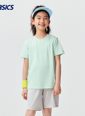 ASICS/亚瑟士童装短袖T恤男女童吸湿速干透气舒适女童绿色圆领