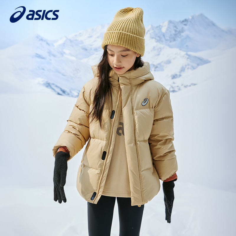 亚瑟士童装冬季羽绒服短款面包服三防羽绒服女大童卡其色羽绒外套