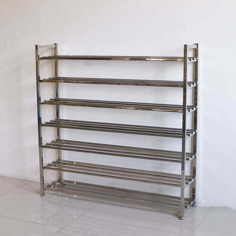 尚井八年鞋架不锈钢家用门口大号鞋架多层金属鞋柜出租房用带轮子