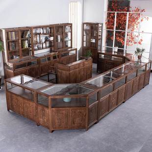 实木珠宝展示柜中式古董玉器玉石玻璃柜台首饰精品复古中岛陈列柜