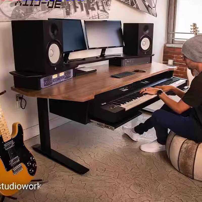 电钢琴桌可升降工作台实木琴架电子鼓架子鼓键盘桌子录音棚调音台